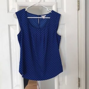 Royal blue with tiny white polka dot top